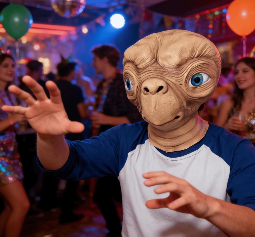 Realistic ET Alien Latex Mask Halloween Carnival Party Movie E.T. the Extra-Terrestrial Cosplay Creepy E.T. Alien Full Head Mask men andwomen costume