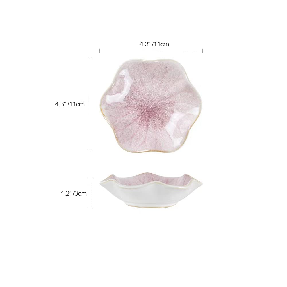 Lotus Shape Ceramic Trinket Tray Magic Kiln Glaze Transformation Technology 4.3" Pink Home Decor Elegant Jewelry Dish Organizer for Necklace Keys Unique Gift for Mom Sister Best Friend
