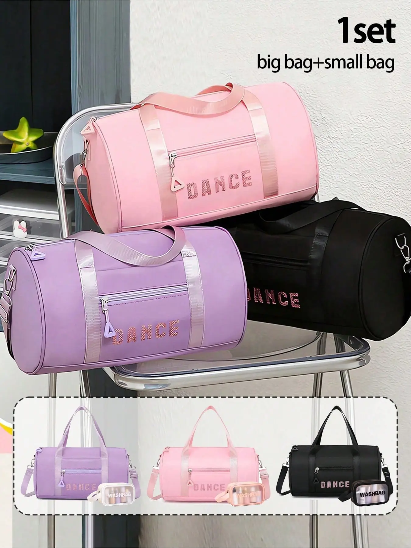 2-Piece Cute Ballet Bag Set, Waterproof Travel Bag, Transparent Washbag, Large Capacity Lightweight Backpack, Ideal for Dance, Sports, School