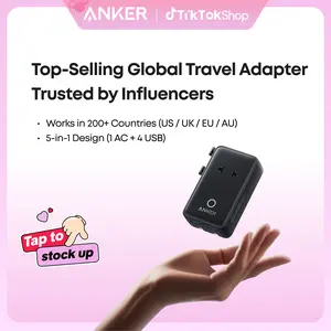 #SummerVibes Anker Nano Adapter, 5-in-1 Ultra-Compact Global Charger with 2 USB-C, 2 USB-A, and 1 AC, Perfect for International Travel (1-Pack)