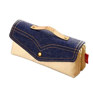 Denim Pencil Pouch Large-Capacity Simple Retro Stationery Case 220x50x95mm Ideal for Office and School Use