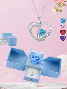 Mother's Day Gift Infinity l Love you Heart Pendant Necklace Set, Birthstone Heart Necklace with Rose Gift Box, Elegant Jewelry for Wife Mom Girlfriend, Sentimental Necklaces, Heart Design Necklace