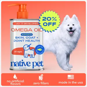 Native Pet Omega 3 Fish Oil for Dogs & Cats - Promotes Healthy Skin, Shiny Coat, & Strong Joints - Made with Wild Alaskan Salmon Oil for Dogs – Tasty, Fast-Absorbing Omega 3 6 9 Liquid Supplement