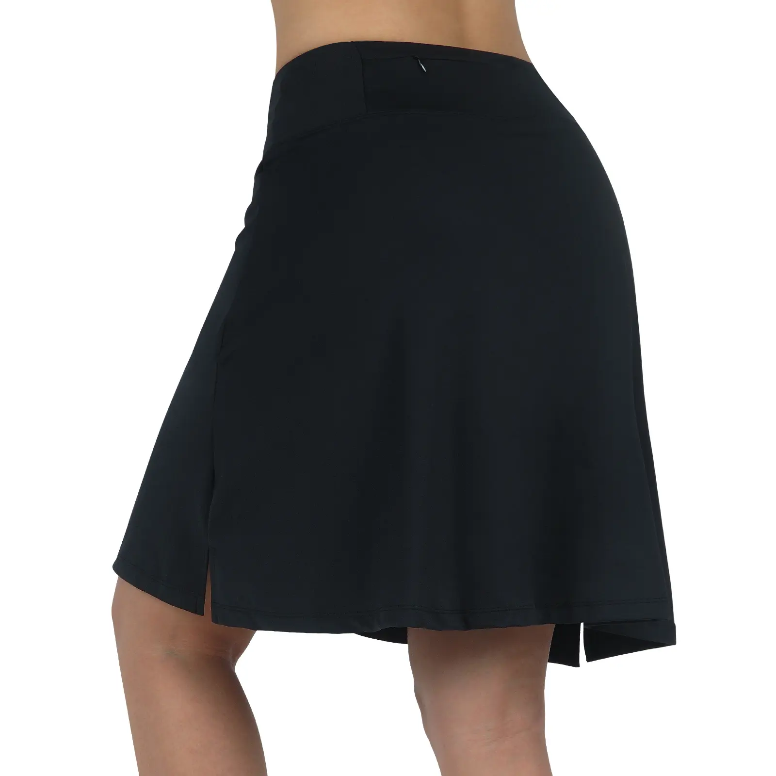 Black short skirt for summer, women’s skort, athletic skort (with shorts), tennis skirt, holds a phone, anti–exposure design, 20-inch knee-length skort.