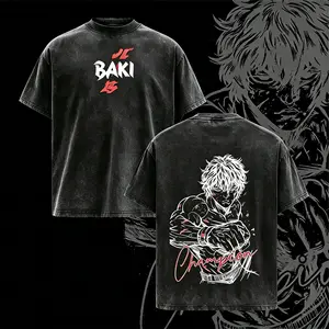 Baki Hanma Gym Pump Cover Tee Grappler Baki Anime Shirt, Aesthetic Vintage Washed Oversized Streetwear, Heavyweight Cotton Workout T Shirt, Bodybuilding Motivation Graphic Manga Design, Muscle Training Apparel for Men, Fitness Anime Merch funny graphic