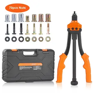Rivet Nut Tool Kit, 14-Inch Rivnut Tool with 7 Metric and SAE Mandrels, 70 Assorted Rivet Nuts, Sizes 10-24, 1/4-20, M6, 5/16-18, M8, 3/8-16, M10, Includes Durable Carrying Case, Organizer Tray, and Storage Pouch