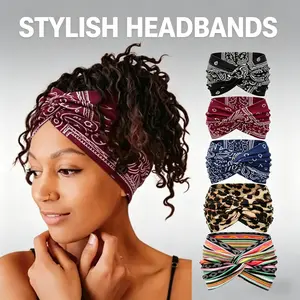 6Pcs Boho Headbands - Sweat-Wicking Twisted Turban Moisture-Wicking Sporty Sweatbands Sports Headbands for Curly Hair
