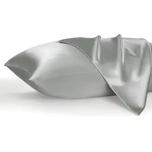 Satin Pillowcase for Hair and Skin Queen - Silver Grey Silky Pillowcase 20x30 Inches - Set of 2 with Envelope Closure, Similar to Silk Pillow Cases, Gifts for Women Men