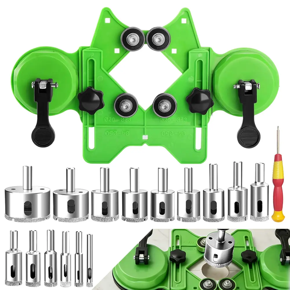 18-Piece Tile Cutting Diamond Hole Saw Kit Pack, 6-50mm Dry/Wet Drill Bits Set with Double Cups Guide for Ceramic, Glass, Porcelain (Car Repair Assembly & Disassembly Tool)