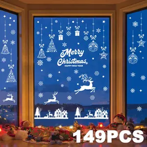 149PCS Christmas Window Clings Christmas Decorations Santa Claus Christmas Stickers Xmas Tree Snowflake Window Decals Double Side Holiday Christmas Decor Decals for Glass
