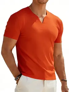Men's Casual V-Neck T-Shirt, Slim Fit High Stretch Comfortable Top for Spring Summer, Commuter Vacation Multi-Scene Wear