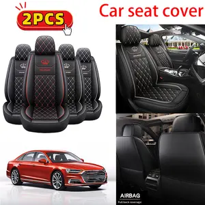 suv truck auto sedan van 2PCS Car Seat Cover Waterproof PU Leather with Crown Embroidery - Front Double-Seater Main and Passenger Seats - Fully Wrapped - Wear-Resistant and Crease-Resistant - Suitable for All Seasons