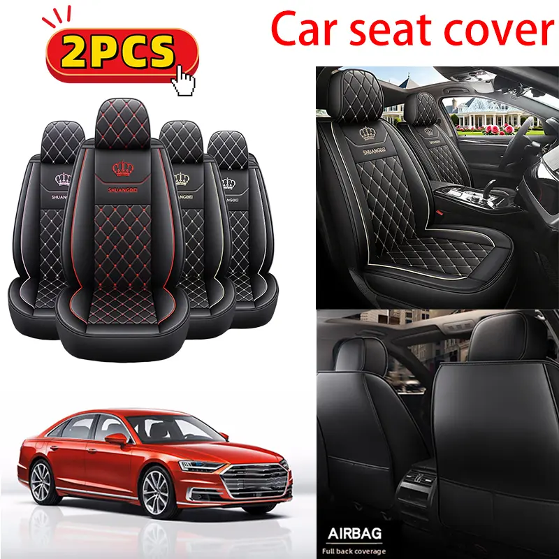 suv truck auto sedan van 2PCS Car Seat Cover Waterproof PU Leather with Crown Embroidery - Front Double-Seater Main and Passenger Seats - Fully Wrapped - Wear-Resistant and Crease-Resistant - Suitable for All Seasons