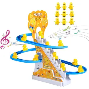 Small Ducks Climbing Toys, Electric Llittle Duck Climbing Stairs Toy, Funny Duck Roller Coaster Track with 9 Ducks LED Lights & Music Button, Small Duck Slide Toy  Children Kids and Baby
