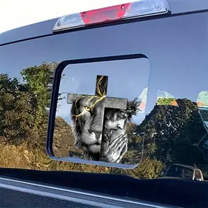 2pcs Lion Cross Decal Stickers For Laptop Stickers, Glass Stickers, Window Stickers, Wall Art Stickers, Car Bumper Stickers, Vehicle Glass Stickers, Truck Stickers, SUV Stickers, Racing Stickers, Universal Car Sticker And Guitar Stickers, Etc. - Christmas