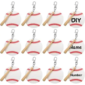 36 Pcs Blank Acrylic Keychain Kit for Basketball Baseball Softball Tennis, with 12 Acrylic Keyrings 12 Swivel Snap Hooks, White Baseball 3 Inch