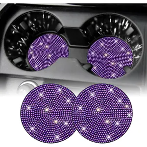 Bling Cup Holder Coasters for , 2 count Universal Non-Slip Cup Holder, Embedded Decorative Coasters, Shiny   Interior Accessories Gifts for Women (Purple)