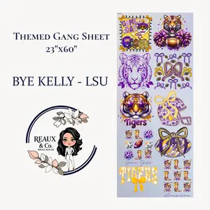 Bye Kelly  DTF Themed Gang Sheet 23"x60" for Small Business & Hobbyist Tshirt Printing Reaux Co. DIY Material for Crafts & Canvas Art