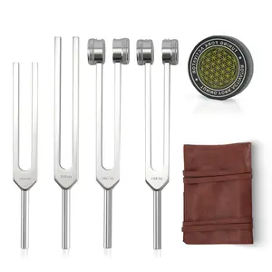 Tuning Forks for Healing Set 128Hz 136.1Hz 256Hz 384Hz & Activator Portable in Red Leather Pouch Medical Grade Sound Healing Instruments for Chakra Yoga and Meditation