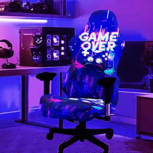 1Set Cyberpunk City Game Pattern UV Blacklight Reactive Glowing Computer Game Chair Cover, Milk Fiber Fabric With Elastic And Detachable Design That Is Machine Washable. Suitable For Office, Bedroom And Gaming Chair Decoration.
