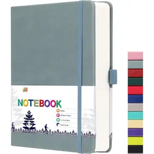 Blank Paper Notebook - 280 Pages A5 Blank Journal Notebook with 100gsm Thick Blank Paper, Hardcover, PU Leather, 5.75'' x 8.38''-Gray Blue