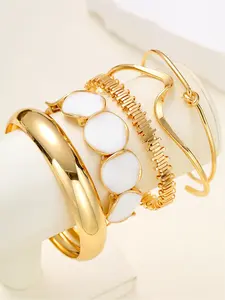 5-Piece Women's Luxury Gold Bracelet Set, Stackable Bracelets - Polished (Minimalist) / Hammered (Vintage) | Gold-Plated, Oxidation-Resistant, Skin-Tone Friendly | Comfortable Fit, Versatile for Daily Wear/Dates