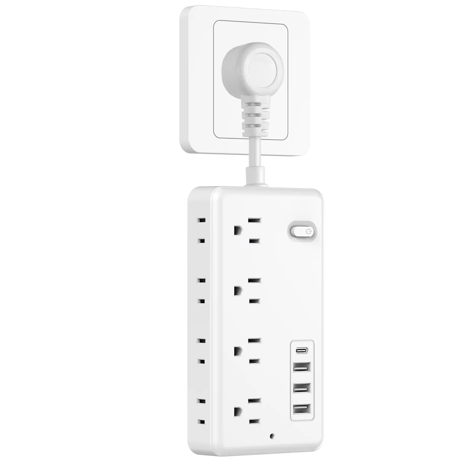 Short Extension Cord 2 inch, Small Power Strip Flat Outlet Extender Surge Protector with 8 AC Outlets 4 USB , Mini Extension Cord Flat Wall Plug for Home Office Dorm Kitchen Bathroom