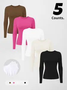 Women's Compression Training Long Sleeve Yoga Shirt, Athletic Top, Moisture-Wicking Fabric, Round Neck Design, Suitable for Sports & Outdoor Activities, Compression Tops