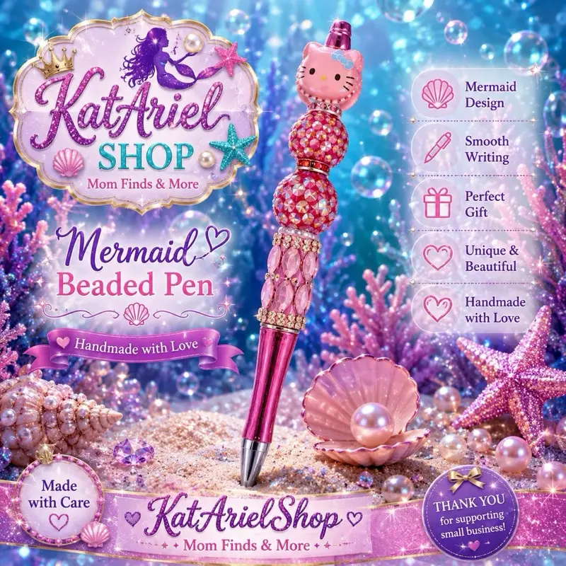 KatArielShop Mermaid Beaded Ink Pen – pink Theme Ballpoint Pen Gift