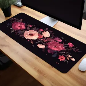 Flower Pattern Extended Mouse Pad, Rectangle Gaming Mouse Pad, Office Desk Accessories Non-slip Rubber Base Stitched Edge Desk Pad for Desk Laptop Desktop, Computer Accessories