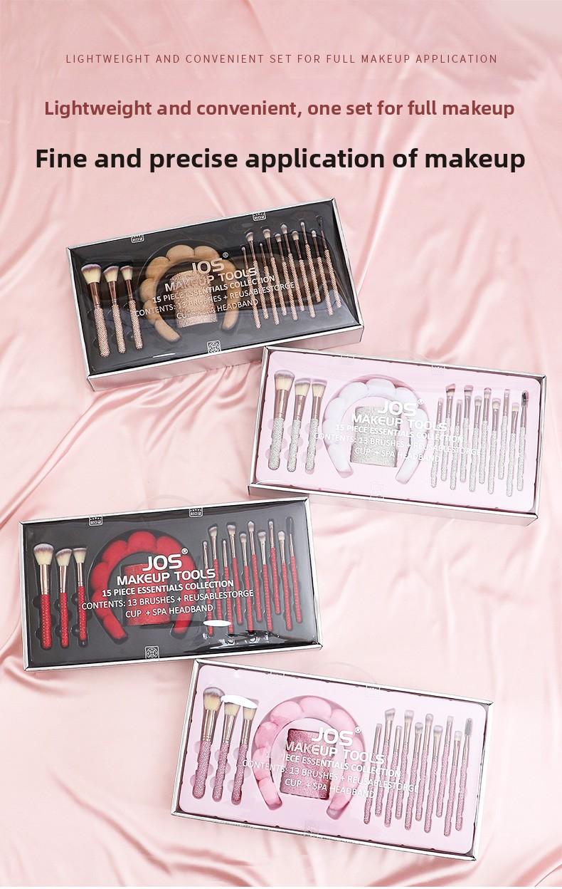 JOS 15-Piece Luxurious Diamond Makeup Brush Set - Professional Brushes for Foundation, Contour & Eyes, Premium Bling Handle Beauty Kit, Perfect Holiday/Christmas Gift for Women