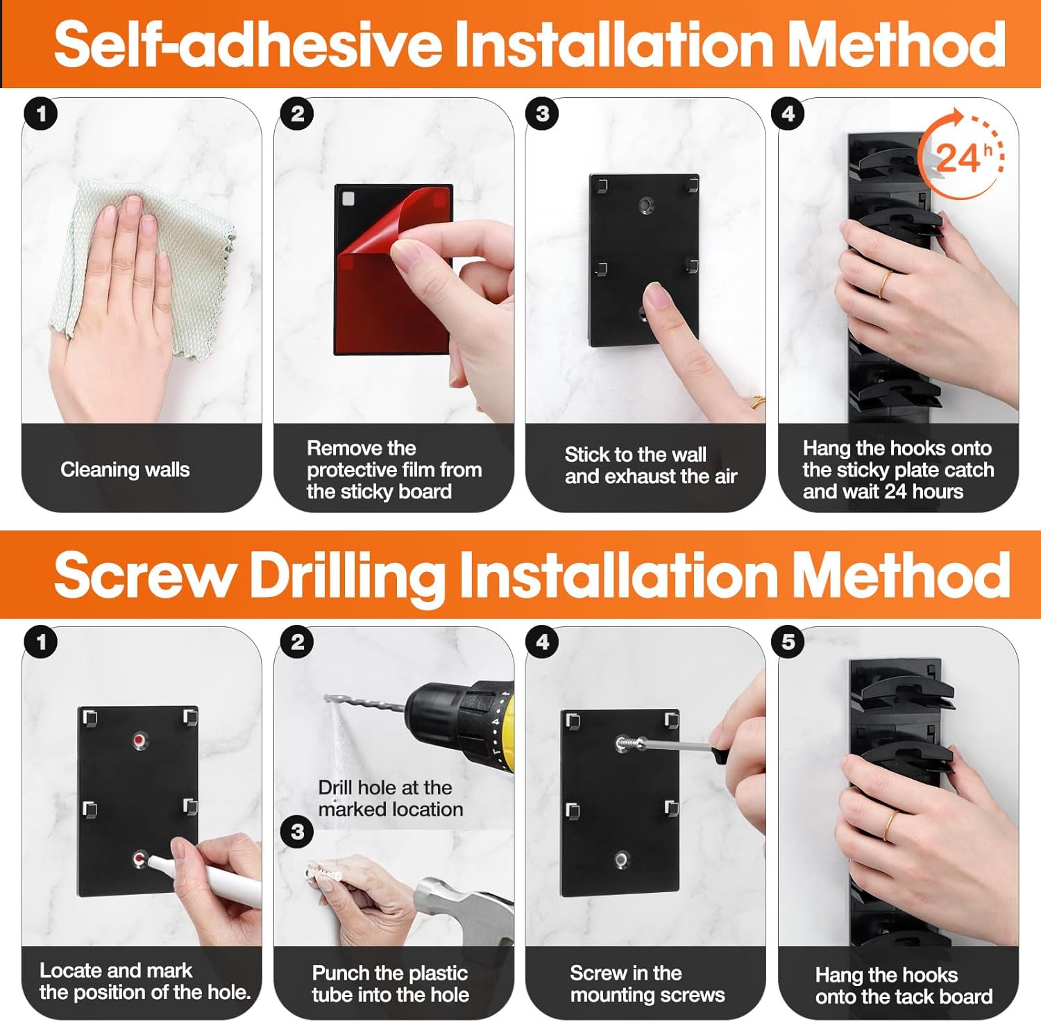 2 Pack Hat Organizer for Baseball Caps, Wall Mounted Hat Rack with Strong Adhesive, Holds Up to 16 Hats, 12.6x2.3 Inch Black Hat Hanger, Multilayer Cap Storage Organizer for Closet Door Bedroom Home Organization