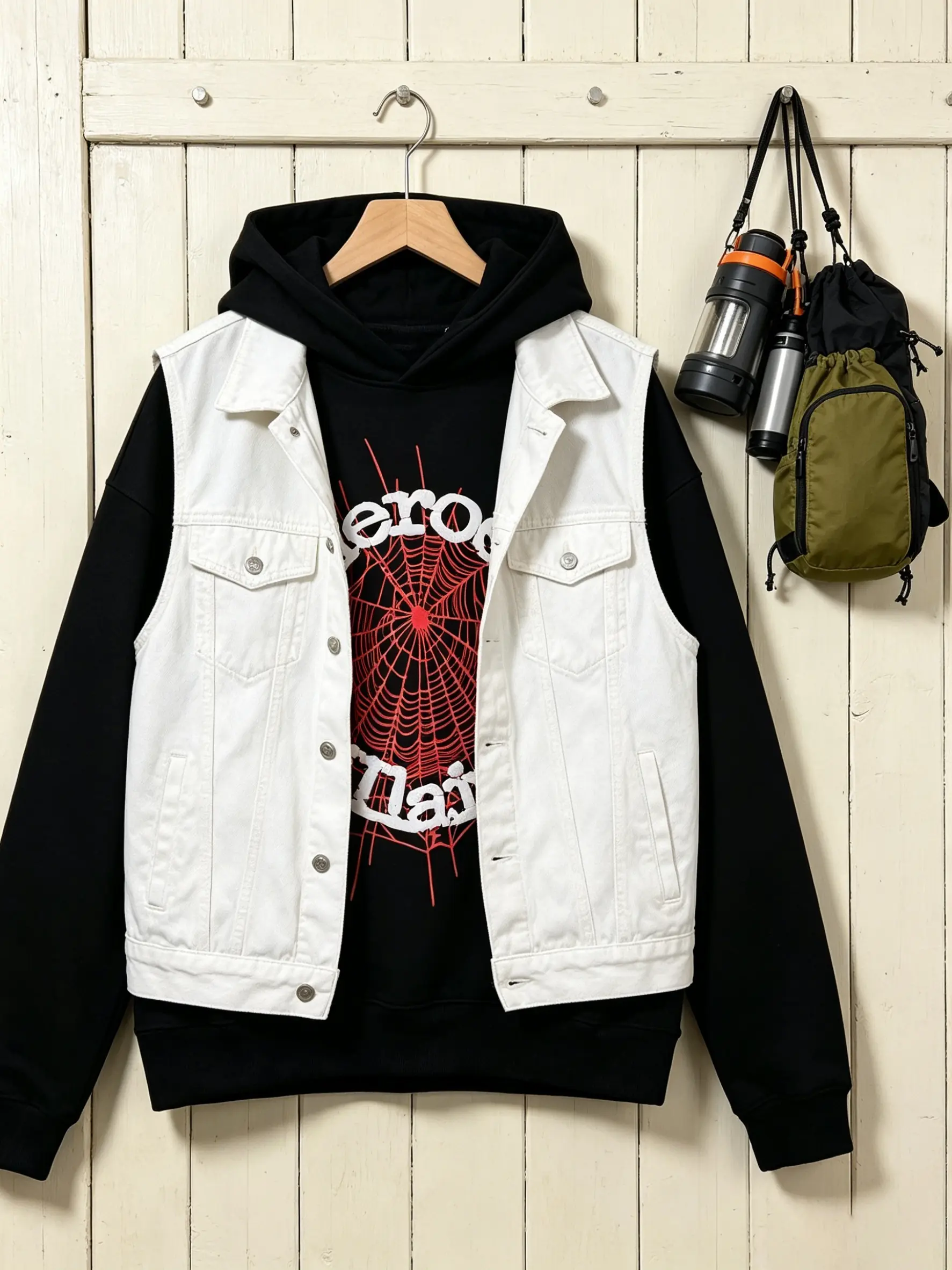 Men's Hooded Sweatshirt, Spider Web Pattern, Letter Print, Colorful Stars, Street Punk Style, Casual Fitted, Fall & Winter, Graphic Hoodie Menswear Pullover Jeans Outfits Sweater Stylish
