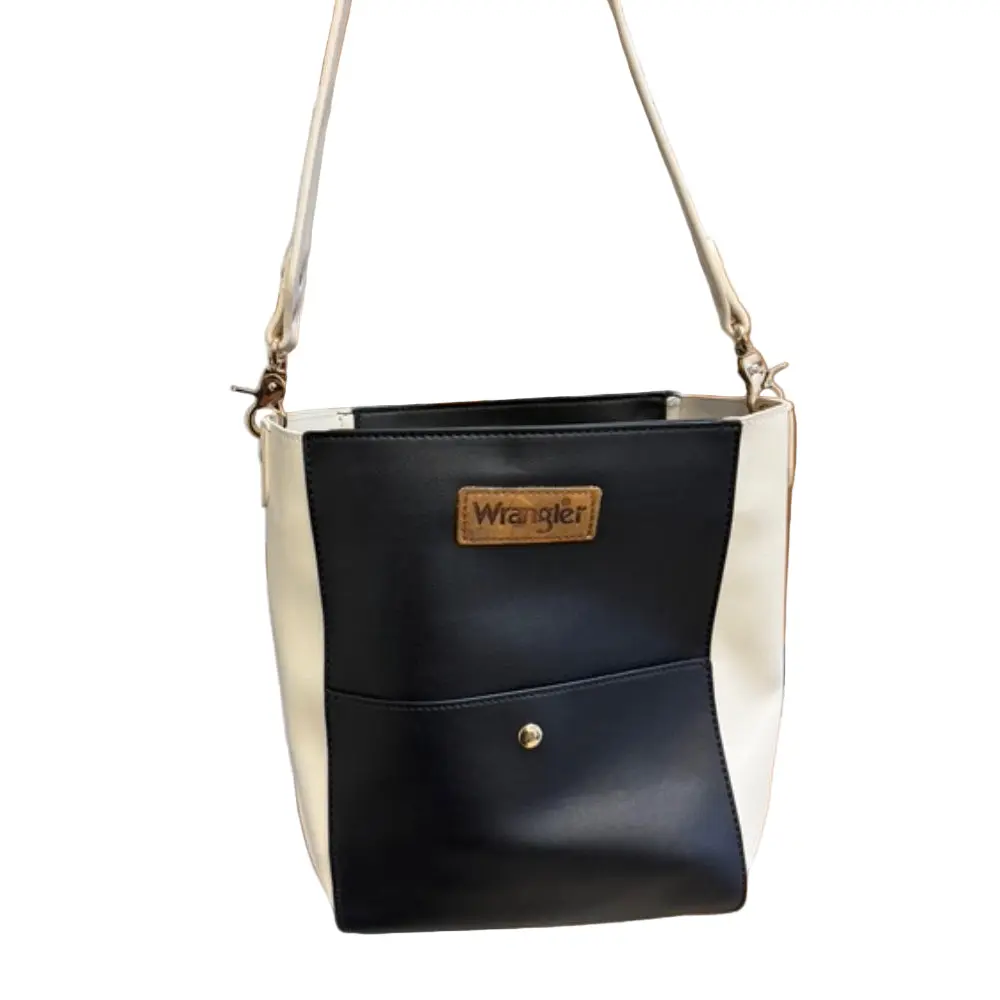 WRS-1020 Wrangler 2 Tone Color Block Shoulder Bag Purse - Black & Off White