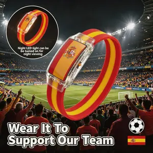 2026 Spanish LED light-emitting silicone flag wristbands, night luminous wristbands, wristbands, men's bracelets, suitable for event days, holiday gifts, team honor accessories, soccer fan clothing gear