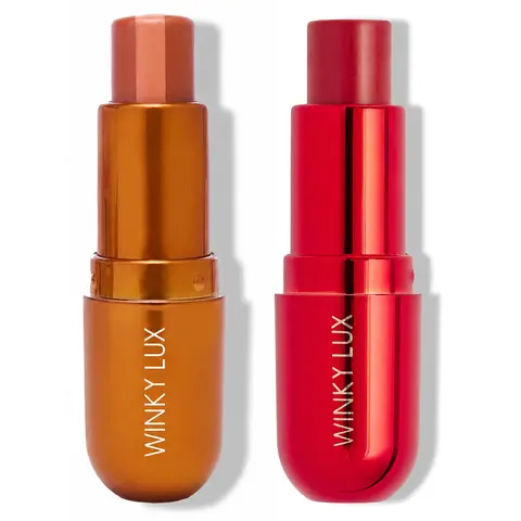 Winky Lux Sugar & Spice Lip Balm Duo | Pumpkin Spice Latte Cinnamon Nude + Apple Cider Donut Red Tint | Jojoba Oil, Vitamin E, Ceramides & Hyaluronic Acid