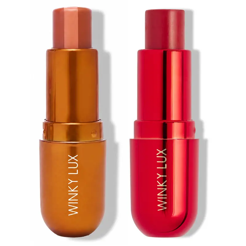 Winky Lux Sugar & Spice Lip Balm Duo | Pumpkin Spice Latte Cinnamon Nude + Apple Cider Donut Red Tint | Jojoba Oil, Vitamin E, Ceramides & Hyaluronic Acid