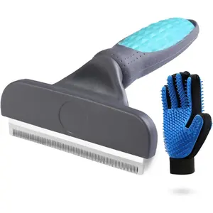 2PCS Pet Grooming Brush Set Undercoat Deshedding Tool & Double-Sided Silicone Glove for Dogs Cats & Horses Gentle Effective Loose Hair Removal Shedding Reduction