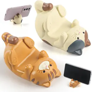 Cat Phone Stand Resin Desktop Ornament, Cell Phone Holder, Cute Cat Design Mobile Holder, Stylish Desk Accessory for Office & Home Decor