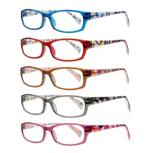 5-Piece Set Of Stylish Anti-Blue Light Reading Glasses, Featuring Printed Rectangular Frames, Spring Hinges, And Durable Lenses—Perfect For Everyday Use