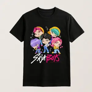 Saja Boys Chibi Cartoon Unisex T-Shirt, Boy Band Abby Saja Hoodie, Crewneck Sweater, Stylish Apparel Sweatshirt Cotton Fabric Menswear
