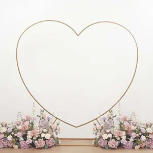 7ft Heavy Duty Gold Metal Heart Shape Photo Backdrop Stand, Wedding Arch Floral Balloon Frame with Sturdy Rectangular Base