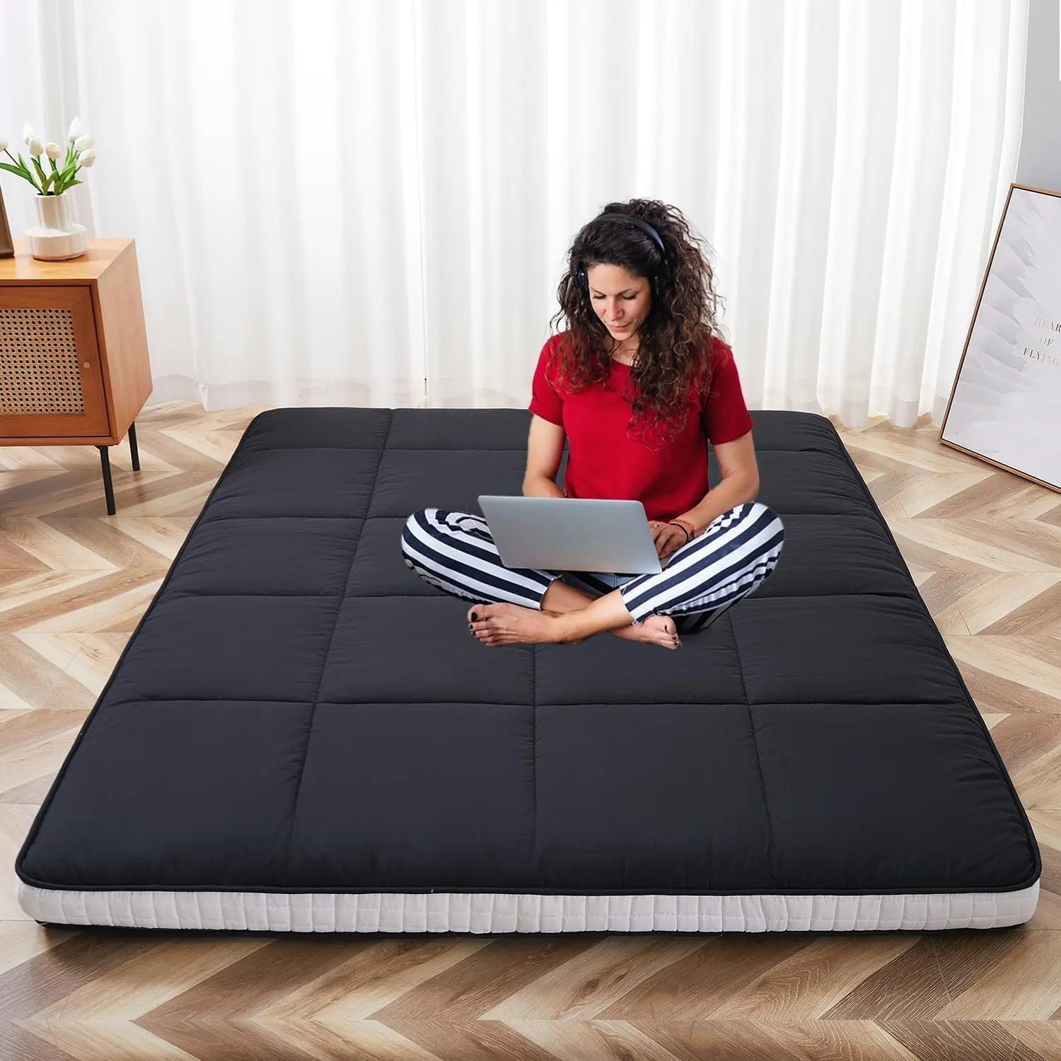 ABORON Japanese Floor Mattress Futon Mattress, Foldable Mattress, Roll Up Mattress Sleeping Tatami Mat Floor Lounger Guest Bed, Easy to Store and Portable for Camping Couch, Twin,Full,Queen