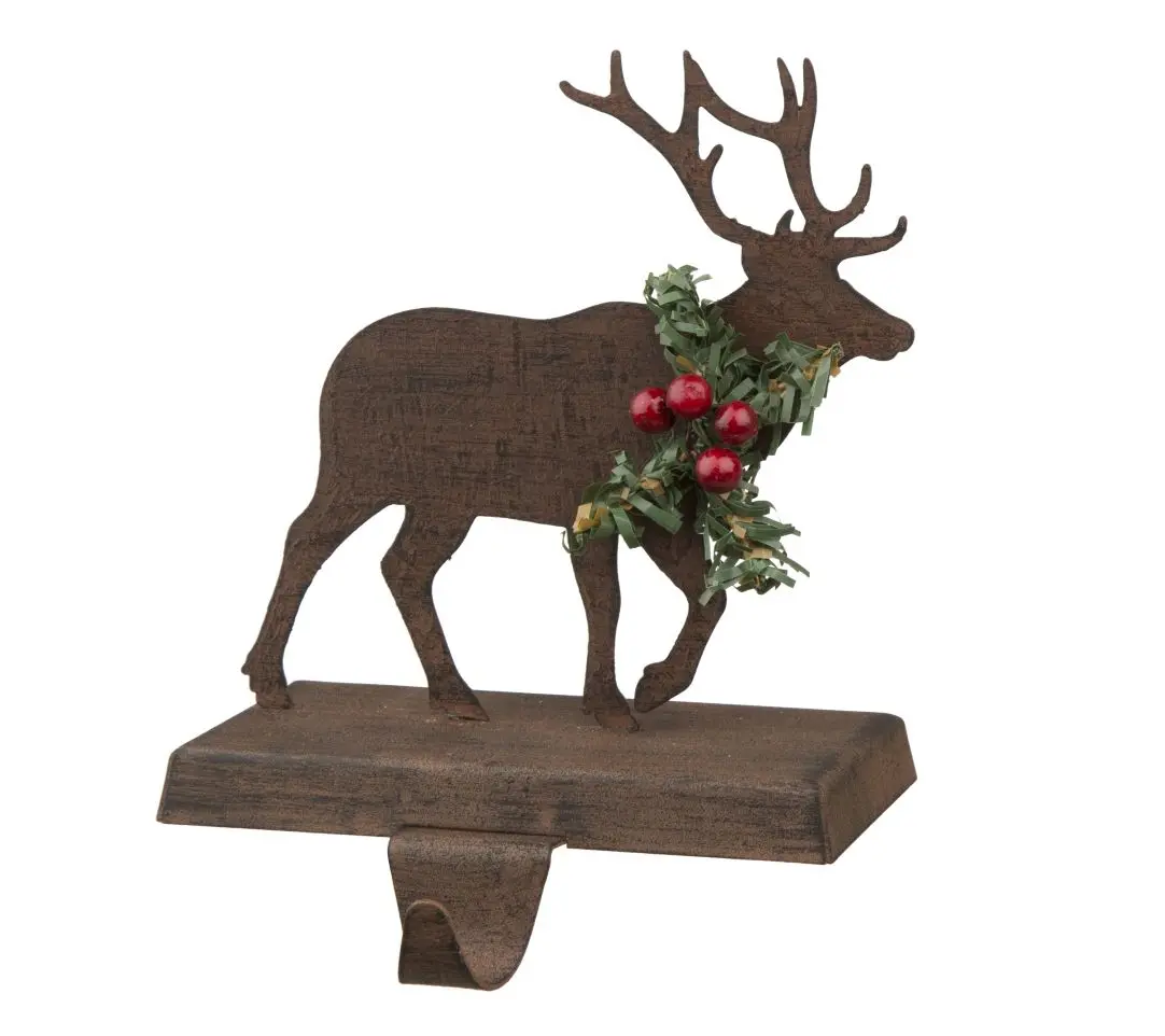 Glitzhome Reind eer Holly and B erries Christma s Stocking Hold