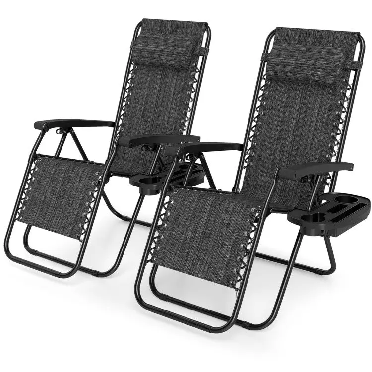 Outdoor Zero Gravity Lounge Recliner Chairs (Set of 2) - Lightweight Portable Patio Lounge Chair Outdoor with Cup Holders on Hand, Tablet+Phone Slots, 160° Full Unwind Adjustable Backrest, Supportive Lumbar Pillow, Footrest for Reading, Napping