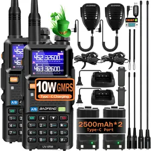 BAOFENG UV-5RM 10W Handheld Ham Radio Long Range, Portable Two Way Radio with 2500mAh Type-C Charging Battery, Rechargeable 5RM Multi-Band Walkie Talkies for Adults (2 Pack) two-way Audio Usb 2Pcs