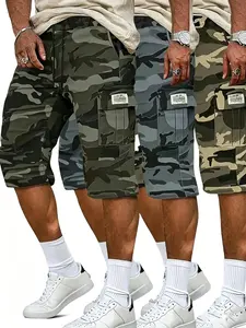 Camouflage twill shorts with pockets, three-piece set; men’s casual khaki long pants in green and black, suitable for everyday wear.bop, shorts Menswear Stylish Trouser Sportswear Athletic