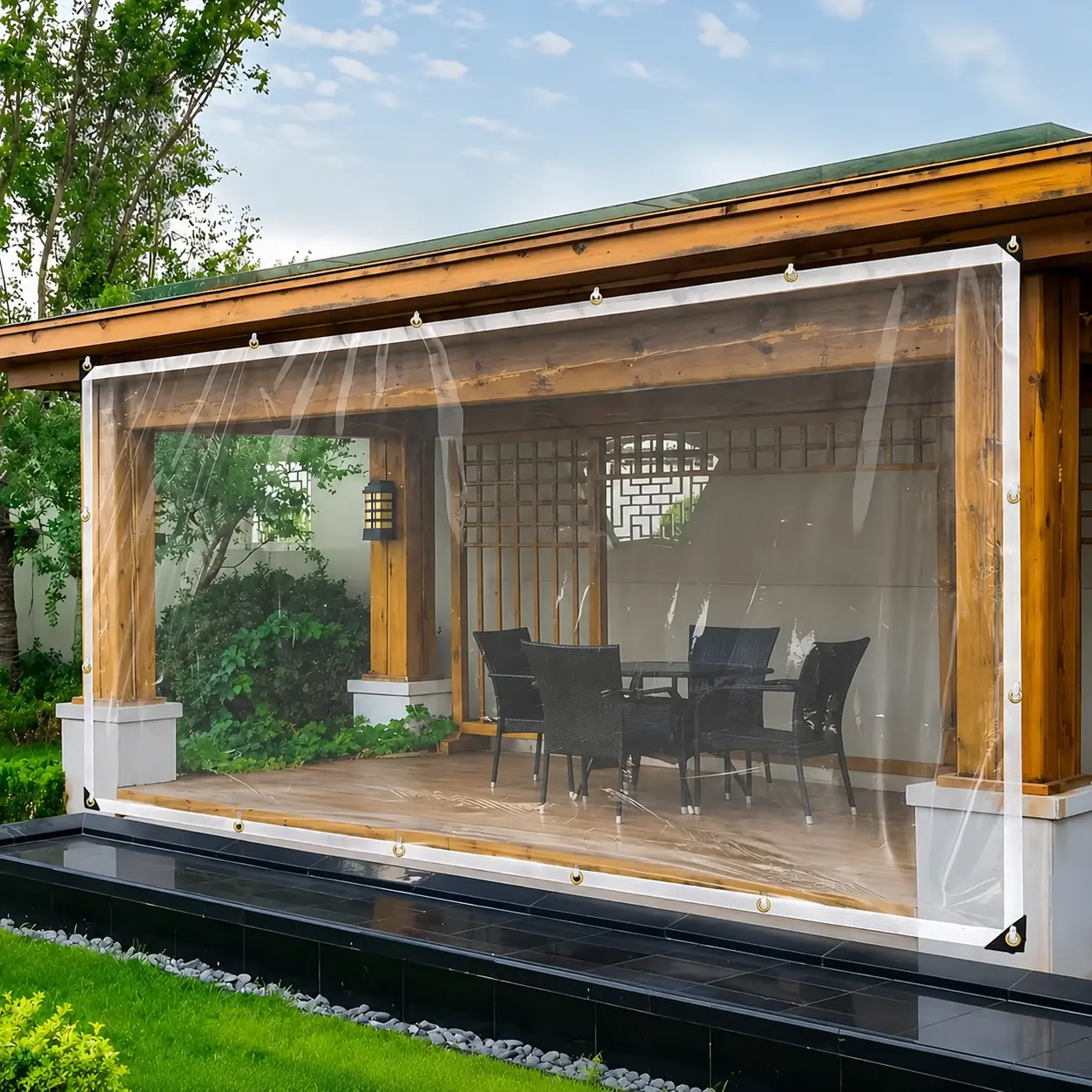 10x13FT PE Heavy-Duty WaterproofClear Tarps with Grommets - DurableTransparent Outdoor Cover for Camping,Patios, Garden Plants sohochic