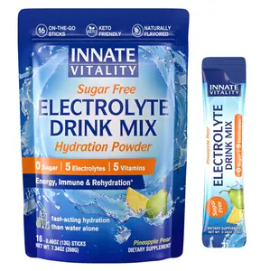 Innate Vitality Electrolytes Powder Packets, No Sugar, 5 Keto Electrolytes & Vitamins, Hydration Powder Packets, Easy to Dissolve, Natural Pineapple Pear Flavor, 16 Stickpacks