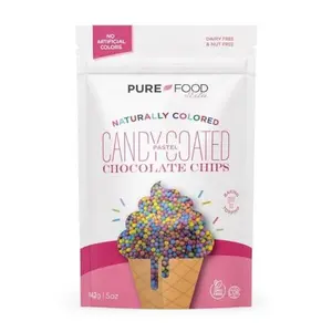 Pure Food By Estee Natural Pastel Colors Rainbow Candy Coated Chocolate Chips, 5oz | Cosmic Brownie Sprinkles | Vegan Chocolate | Natural Color Sprinkles | Mini Colored Chocolate Chips for Baking | Soy Free, Gluten Free, Dairy Free, Nut Free